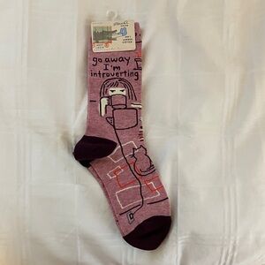 Blue Q Go Away I'm Introverting Crew Socks - Pink and Purple